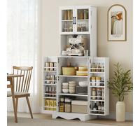 HOMCOM Meuble garde-manger cuisine avec 2 placards et 8 étagères, en bois et acrylique, 60x39.5x179.6 cm, Blanc