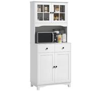 HOMCOM Meuble Haut de Cuisine avec Plan de Travail Blanc 74.5x40x172 cm | 4 portes, 2 tiroirs, buffet, meuble à micro-ondes, étagères réglables