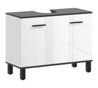 HOMCOM Meuble lavabo Meuble de Salle de Bain avec 2 Portes et étagères réglables pour lavabo sur Colonne ou sur Pied 80x34x60 cm Blanc Brillant