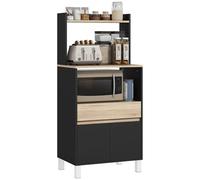 HOMCOM Meuble Micro Onde, Buffet Cuisine avec Placard tiroir étagère supérieur, Meuble Micro Ondes Cuisine Rangement pour Salle à Manger, Salon, 60 x 40 x 131 cm chêne et Noir