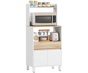 HOMCOM Meuble Micro Onde, Buffet Cuisine avec Placard tiroir étagère supérieur, Meuble Micro Ondes Cuisine Rangement pour Salle à Manger, Salon, 60 x 40 x 131 cm chêne et Blanc