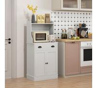 HOMCOM Meuble micro-ondes, armoire cuisine, étagère réglable sur 3 niveaux, avec espace ouvert, 1 tiroir et placard 2 portes, meuble de cuisine, design moderne, 61 x 35 x 125,4 cm, blanc Description:O