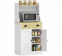 HOMCOM Meuble Micro-Ondes Armoire Cuisine Moderne 61x35x125,4 cm Blanc | Étagère Réglable Sur 3 Niveaux, Espace Ouvert, 1 Tiroir, Placard 2 Portes, Meuble de Cuisine