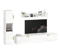 HOMCOM Meuble mural pour salon avec étagère murale et armoire de rangement, ensemble TV 3 pièces, meuble TV avec portes battantes, pour téléviseurs jusqu'à 55 pouces, blanc brillant