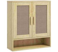 HomCom – Armoire murale salle de bain style bohème – 2 portes, étagère, effet rotin bois clair