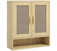 HomCom – Armoire murale salle de bain style bohème – 2 portes, étagère, effet rotin bois clair