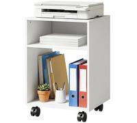 HOMCOM Meuble porte-imprimante en bois avec roulettes à frein et 2 compartiments ouverts, 40x35x55 cm, pour bureau/studio, Blanc