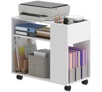 HOMCOM Meuble pour imprimante à roulettes, support pour imprimante avec compartiments supérieurs, étagères ouvertes, pour bureau, maison, studio, 70 x 36 x 60 cm, blanc