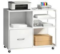 HOMCOM Meuble pour imprimante avec roulettes avec frein, meuble pour imprimante avec tiroir, armoire et étagère ouverte, multifonction pour studio de bureau, convient au format A4 et lettre, 80 x 40 x