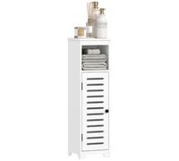 HOMCOM Meuble Salle de Bain Armoire 4 Niveaux 22 x 20 x 75 cm Blanc | Armoire Salle de Bain Étroite, Porte Persienne, Étagère Ouvert, Étagère Réglable, Meuble de Rangement pour Toilette