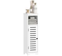 HOMCOM Meuble Salle de Bain, Armoire Salle de Bain étroite 4 Niveaux, avec Porte persienne, étagère Ouvert, étagère réglable, Meuble de Rangement pour Toilette, Petits espaces, 22 x 20 x 75 cm, Blanc