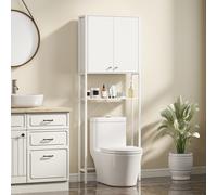 HOMCOM Meuble Salle de Bain au-dessus des WC et Machine à Laver avec Placard et Étagère Ouverte, 64x20x180 cm, Blanc