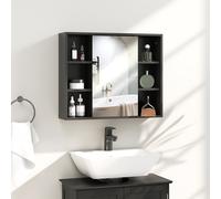 HOMCOM Meuble salle de bain avec miroir, placard à portes et 6 compartiments ouverts, 60 x 14,5 x 49,4 cm, noir