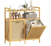 HOMCOM Meuble Salle de Bain avec Panier à Linge 82x33x88cm Bois Naturel