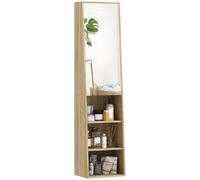 HOMCOM Meuble Salle de Bain Colonne Meuble de Rangement trapézoïdal Mince Armoire Salle de Bain avec étagère à 6 Niveaux, Porte en Miroir, pour Petits espaces, 40 x 30 x 165 cm, Bois Naturel