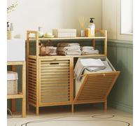 HOMCOM Meuble salle de bain en bambou, armoire salle de bain avec 2 paniers à linge et 2 étagères, 82x33x88cm, bois naturel