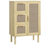 HOMCOM Meuble Salle de Bain Rangement bohème avec tiroir et Placard, étagères Ajustables, Porte à rotin, Armoire pour Salle de Bain, Salon ou Cuisine 55x30x82 cm chêne