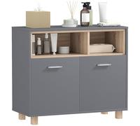 HOMCOM Meuble bas salle de bain design – 2 portes, 2 niches – Gris effet bois clair naturel
