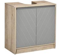 Meuble salle de bain - meuble sous-vasque - placard 2 portes avec étagère - dim. 60L x 30l x 59H cm - panneaux particules chêne clair gris Gris