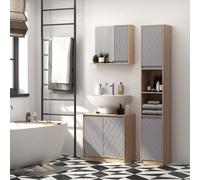 HOMCOM Meuble salle de bain sous Lavabo placard 2 portes avec étagère - dim. 60L x 30l x 59,8H cm - panneaux particules chêne clair gris