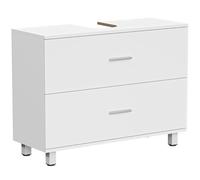HOMCOM Meuble sous Lavabo 2 Tiroirs Style Moderne 80 x 30 x 60 cm Blanc | Meuble de Salle de Bain, Armoire de Salle de Bains sous Lavabo