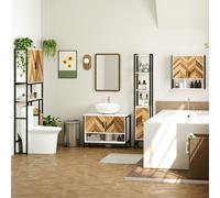 HOMCOM Meuble sous Lavabo avec 2 Portes et Compartiment Ouvert pour Lavabo avec ou sans Piédestal 80x40x60 cm Crème et Noyer