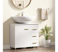 HOMCOM Meuble Sous-Lavabo avec Découpe en U, Armoire et 3 Tiroirs, Fermeture Amortie, 70x30x65 cm, Blanc