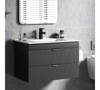 HOMCOM Meuble sous-lavabo avec lavabo en céramique et tiroirs à fermeture en douceur noir