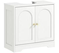 HOMCOM Meuble sous lavabo avec/sans Pédestal Socle 60 x 30 x 65 cm Blanc | Salle de Bain, Meuble sous Vasque, Armoire de Rangement pour Lavabo, Placard à Portes, Étagère Réglable, pour Bassin