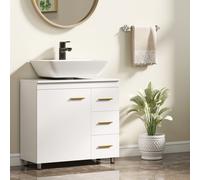 HOMCOM Meuble sous Lavabo de Salle de Bain, Design à 3 Niveaux, MDF, Aggloméré, Blanc