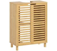 HOMCOM Meuble sous lavabo de salle de bain en bambou avec 2 portes à lamelles et étagère réglable, meuble sous-vasque, naturel, 60 x 30 x 80 cm