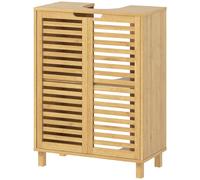 HOMCOM Meuble Sous-Lavabo en Bambou avec 2 Portes à Lames Étagère Ajustable pour Lavabos avec ou sans Colonne Naturel