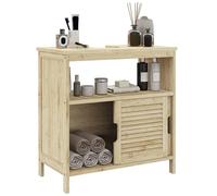 HOMCOM Meuble sous lavabo en Bambou, Meuble de Rangement pour Salle de Bain, avec 2 Portes coulissantes, étagère Ouverte, Structure en Bambou, 60 x 30 x 60 cm, Bois Naturel