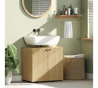 HOMCOM Meuble sous lavabo, meuble de salle de bain 2 portes à fermeture amortie, étagère réglable, 60x39,8x58,5cm, bois naturel