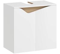 HOMCOM Meuble sous Lavabo Salle de Bain 60x35x57,9 cm Blanc/Bois Naturel | 2 Portes à Fermeture Douce, Armoire sous Lavabo