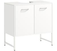 HOMCOM Meuble sous lavabo, Meuble de Salle de Bain avec 2 Portes à Fermeture Douce et étagère réglable, Pieds en Acier, Armoire de Salle de Bains sous lavabo, 60 x 33 x 60,5 cm, Blanc