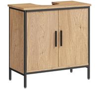 HOMCOM Meuble sous lavabo, Meuble de Salle de Bain avec 2 Portes et étagère réglable, Armoire de Salle de Bains sous lavabo, Style Moderne, 60 x 30 x 60 cm, chêne