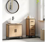 HOMCOM Meuble sous lavabo, meuble de salle de bain avec 2 portes et étagère réglable, style moderne, 60 x 30 x 60 cm, chêne