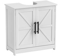 HOMCOM Meuble sous lavabo, Meuble de Salle de Bain avec 2 Portes magnétiques Style Grange et étagères réglables, Armoire de Salle de Bains sous lavabo, Style Ferme, 60 x 30 x 60 cm, Blanc