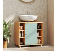 HOMCOM Meuble sous lavabo, meuble de salle de bain avec 6 étagères ouvertes et porte à fermeture amortie 60 x 33 x 57 cm, vert