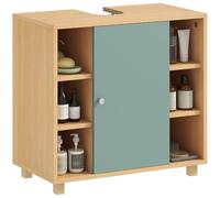 HOMCOM Meuble sous lavabo, Meuble de Salle de Bain sous Vasque avec 6 étagères Ouvertes et Porte à Fermeture amortie pour lavabo avec ou sans piédestal, 60 x 33 x 57 cm, Vert