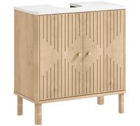 HOMCOM Meuble sous lavabo, Meuble de Salle de Bain sous Vasque avec étagère réglable et Plan de Toilette Effet marbre pour Vasque avec ou sans piédestal, 60 x 30 x 63 cm, chêne