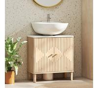 HOMCOM Meuble sous lavabo meuble de salle de bain sous vasque étagère réglable plan de toilette effet marbre 60x30x63cm chêne