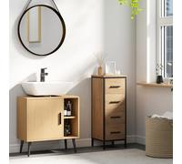 HOMCOM Meuble sous lavabo salle de bain avec porte à fermeture progressive et étagère réglable, 60 x 30 x 59,5 cm, chêne