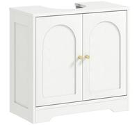 HOMCOM Meuble sous lavabo Salle de Bain Meuble sous Vasque Armoire de Rangement pour lavabo - Placard à Portes et étagère réglable, pour Bassin avec ou sans pédestal, 60 x 30 x 65 cm, Blanc