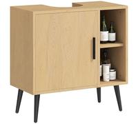 HOMCOM Meuble sous lavabo Salle de Bain, Meuble sous Vasque Industriel avec Porte à Fermeture Progressive et étagère réglable, 60 x 30 x 59,5 cm, chêne