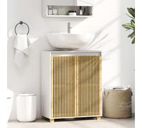 HOMCOM Meuble sous lavabo salle de bain - placard à portes à lattes en bambou, 60 x 30 x 75 cm, effet bois naturel