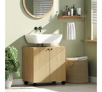 HOMCOM Meuble sous-vasque 3 niveaux avec roulettes - Bois naturel