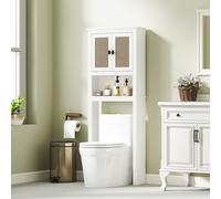 HOMCOM Meuble sur Toilette avec 2 Portes en Rotin Compartiment et Étagère Ajustable 60x19,5x160 cm Blanc