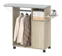 HOMCOM Meuble Table à Repasser avec Plateau Effet Lin, 3 Étagères Cubes et Guide, 127x42.5x99 cm, Multicolore